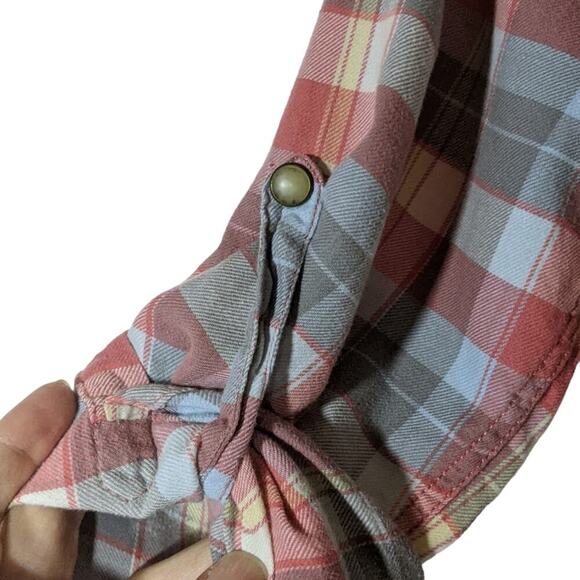 JACHS Girlfriend Plaid Flannel BEA Western Shirt Snap Front Blue Pink Small - Picture 6 of 12